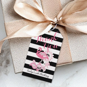 Danke Rosa Flamingo mit Schwarz-Weiß-Streifen Geschenkanhänger