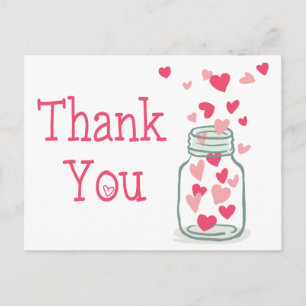 Danke Rosa Herzen Vintage-Mason-Glas Liebe Postkarte