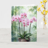 Danke rosa Orchideen auf grünem Bambus Karte (Gelbe Blume)