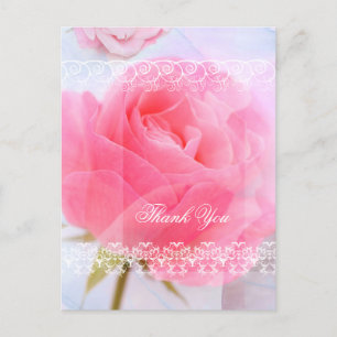 Danke, rosa Rosen auf blau Postkarte