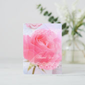 Danke, rosa Rosen auf blau Postkarte (Stehend Vorderseite)