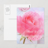 Danke, rosa Rosen auf blau Postkarte (Vorne/Hinten)