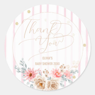 Danke Rosa Streifen Mädchen Baby Shower Runder Aufkleber