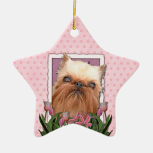 Danke - rosa Tulpen - Brüssel Griffon Keramik Ornament