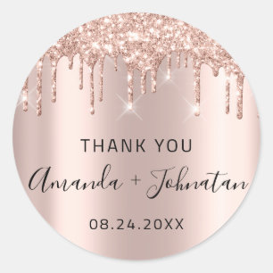 Danke Rose Gold Name Save The Date Schwarz Tropfen Runder Aufkleber
