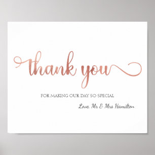 "Danke" Rose Gold White Wedding Sign Poster