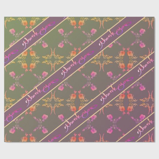 "Danke" Rose Hearts on Plum Geschenkpapier (Flach)