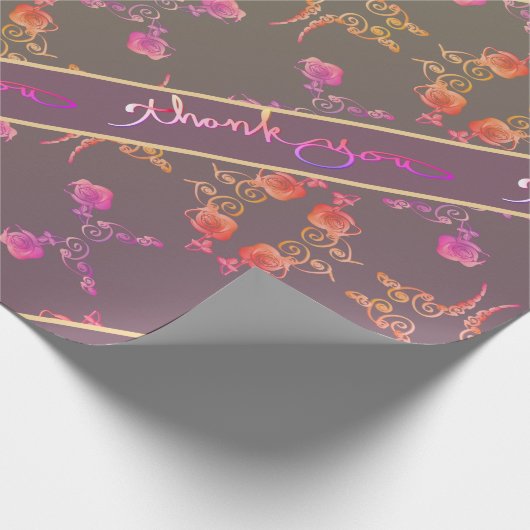 "Danke" Rose Hearts on Plum Geschenkpapier (Ecke)