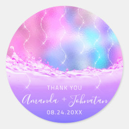 Danke Rose Name Datum Spark Ocean Waves Pink Runder Aufkleber