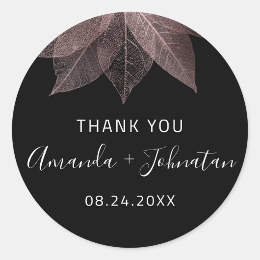 Danke Rosen Gold Leaf Name Datum Schwarz-weiß Blus Runder Aufkleber (Vorderseite)