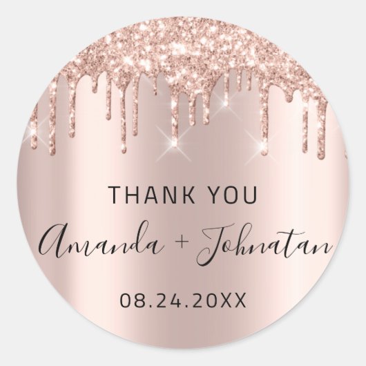 Danke Rosen Gold Name Save the Date Black Tropfens Runder Aufkleber (Vorderseite)
