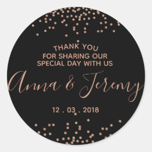 Danke Rosen-Gold und schwarzer Confetti-Aufkleber Runder Aufkleber