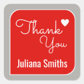 Danke / rot Dank Quadratischer Aufkleber (Vorderseite)