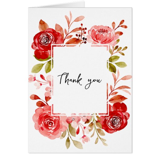 Danke Rote Rose Pink Peony Floral Frame Card (Vorne)