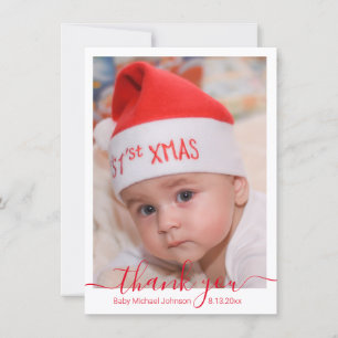 Danke, rotes Skript Baby-Junge Foto  Mitteilungskarte