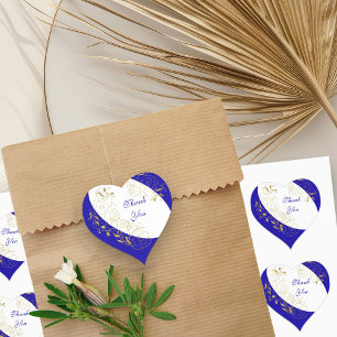Danke Royal Blau und Gold Florale Linienkunst Herz-Aufkleber