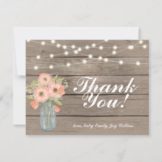 Danke Rustic Holz String Light Note Card Einladung (Vorderseite)