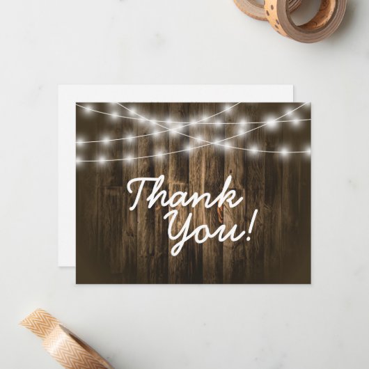 Danke Rustic Holz String Light Note Card Mitteilungskarte (Vorderseite/Rückseite Beispiel)