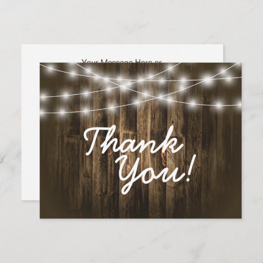 Danke Rustic Holz String Light Note Card Mitteilungskarte (Vorne/Hinten)
