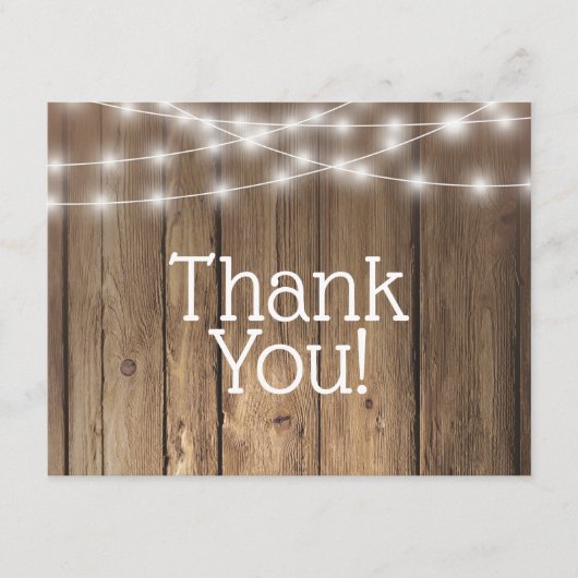 Danke Rustic Wood String Lights Baby Note Card Mitteilungskarte (Vorderseite)
