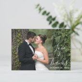 Danke Rustic Wood Wedding Custom Foto (Stehend Vorderseite)