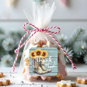 Danke Rustikale Country Western Sonnenblumen Stief Quadratischer Aufkleber