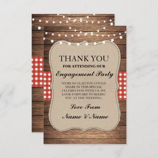 Danke rustikale Karten-hölzerne rote (Vorne/Hinten)