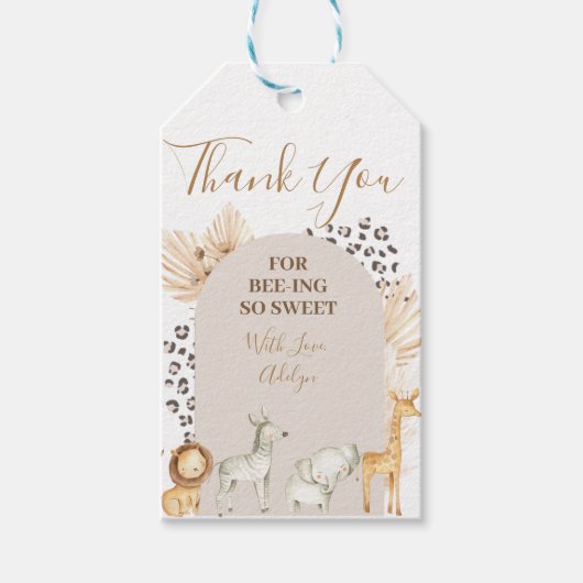 Danke Safari Animals Boho Baby Dusche Gefallen Geschenkanhänger (Vorderseite)