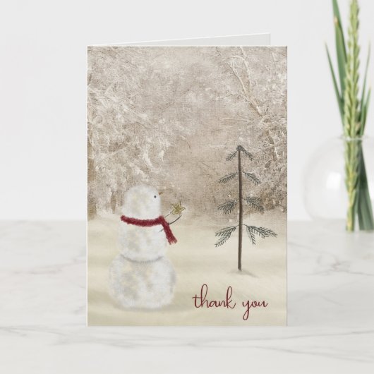 Danke Schneemann mit Weihnachtsstern Karte (Vorderseite)