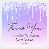 Danke schön 16 lila tropfende Glitzer chic Quadratischer Aufkleber (Vorderseite)