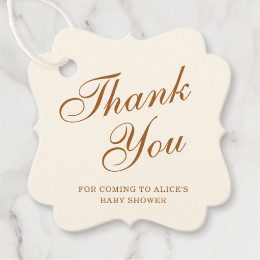 Danke schön Elegant Elfenbein Kupfer Babydusche Geschenkanhänger (Vorderseite)