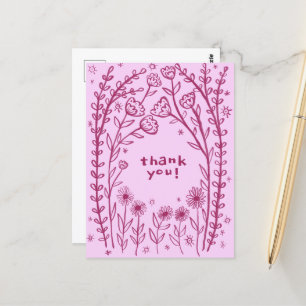 DANKE SCHÖN Florale whimszige Skizze Gekritzel  Postkarte