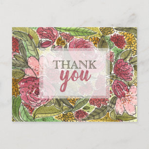 Danke Schön Rosa Florale Wasserfarbe Postkarte