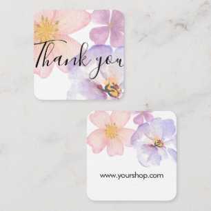 Danke schöne lila Aquarellblumen Quadratische Visitenkarte