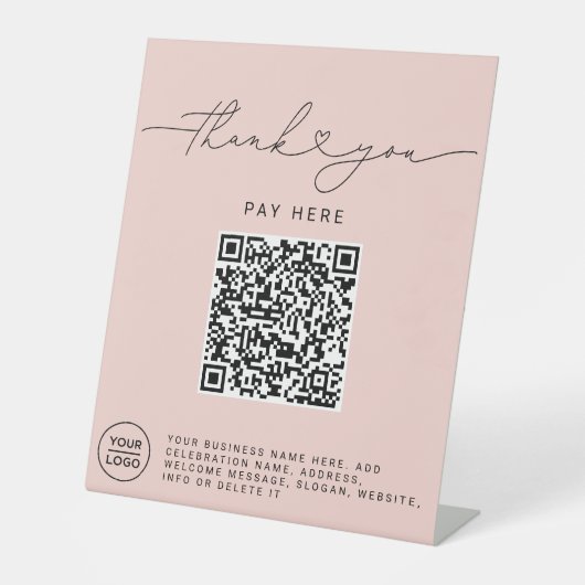 Danke-Schrift-Herz-Scan-Mich-QR-Code-Logo-Rosa Sockelschild (Vorderseite)