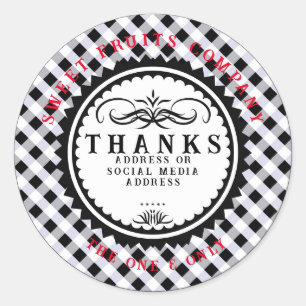 Danke Schwarz-weiß Gingham Classic Round Sticker