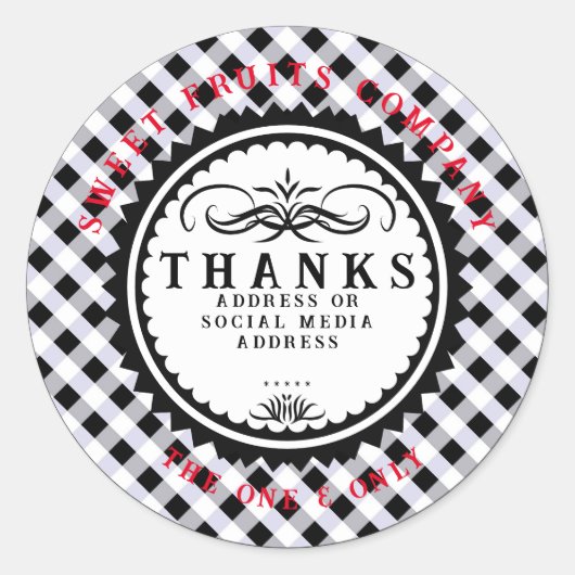Danke Schwarz-weiß Gingham Classic Round Sticker (Vorderseite)