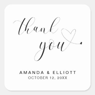 Danke-Schwarz-Weiß-Typografie-Hochzeit Quadratischer Aufkleber