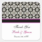 Danke, schwarzer Damast Quadratischer Aufkleber (Vorderseite)