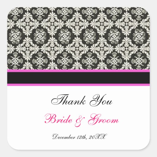 Danke, schwarzer Damast Quadratischer Aufkleber (Vorderseite)