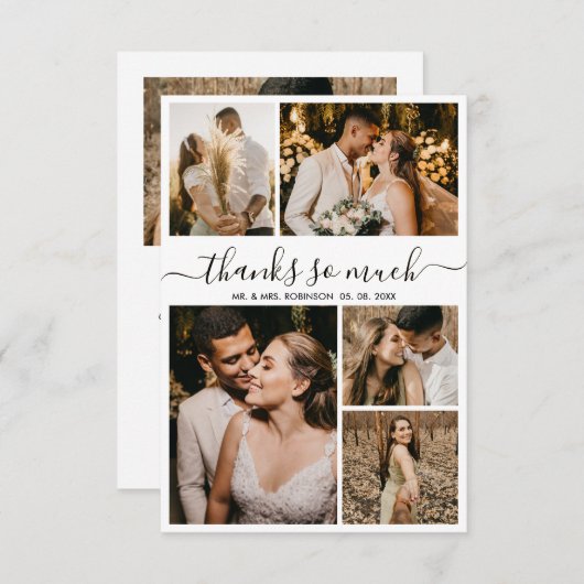 Danke Script Foto Collage Wedding Dankeschön Karte (Vorne/Hinten)