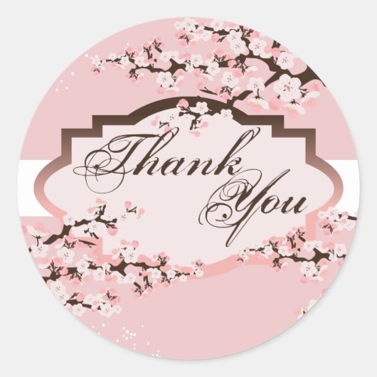 Danke Siegel - Pink Cherry Blossom Wedding Runder Aufkleber (Vorderseite)
