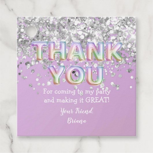 Danke Silver Rainbow Balloons Geschenkanhänger (Vorderseite)