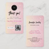 Danke Social Media QR Code & Logo Rosa Glitter Visitenkarte (Vorne/Hinten)