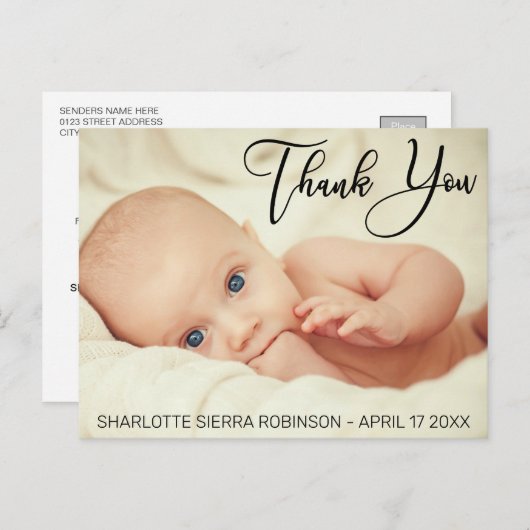 Danke | Soft Modern Baby Foto Postkarte (Vorne/Hinten)