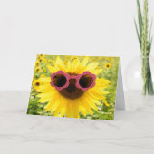 Danke, Sonnenblume mit rosa Sonnenbrille Dankeskarte (Vorderseite)