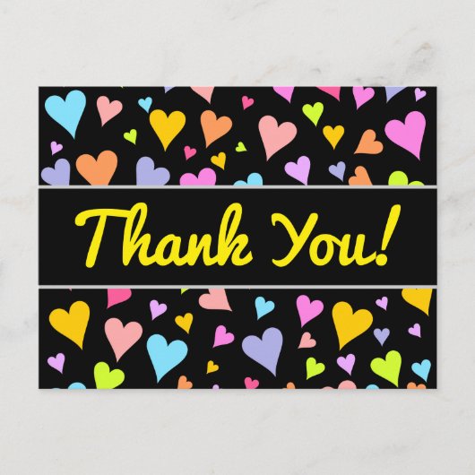 "Danke!"; Spaß, Liebe, buntes Herz Muster Postkarte (Vorderseite)