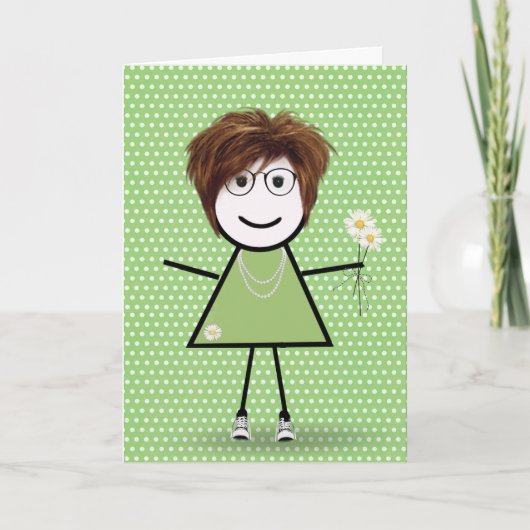 Danke Stäbchenfigur Mädchen mit Gänseblümchen (Vorderseite)