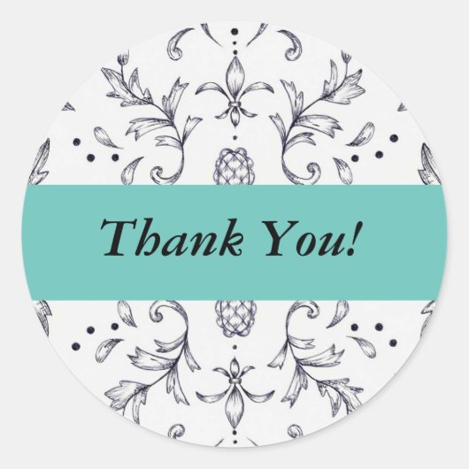 Danke Stickers Damask Black und Aquamarin (Vorderseite)