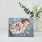 Danke | Stilvolle Typografie-Geburtsankündigung Postkarte (Stehend Vorderseite)